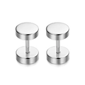 Minimalist silver barbell stud earrings with polished double disc design for unisex style - Flat Round Barbell Stud / Silver