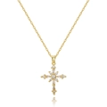 Exquisite gold plated cross necklace with zircon floral pendant and crystal stones - Floral Element Zirconia Gorgeous Cross (0180-1)