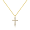 Macro shot of gold-plated cross pendant necklace with sparkling cubic zirconia stones - Full Zirconia Inlaid Brilliant Cross (0180-5)