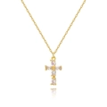 Macro-detail van de gouden kruishanger met witte marquise-geslepen zirkoon aan de ketting - Marquise Zirconia Ingelegd Kruis (0180-6)