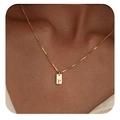 Close-up of a 14k gold plated rectangular pendant with letter P on a box chain for women - Letter P Gold Box Chain (P) / Gold