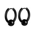 Minimalist black stainless steel hoop earrings with bead pendants for a modern look - Style M