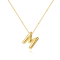 Minimalist gold-plated bubble letter M pendant necklace with elegant satellite chain - Letter M