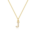 Macro detail of 14k gold plated box chain and sparkling zircon letter J pendant - Letter J
