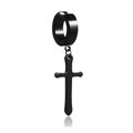Polished black stainless steel huggie hoop earring featuring a dangling cross pendant - Large Cross Black