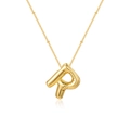 Detail of gold bubble letter R pendant featuring realistic 3D inflated balloon texture - Letter R