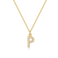 Detail of 14k gold plated letter P pendant encrusted with sparkling cubic zirconia stones - Letter P