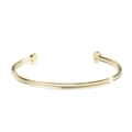 Detailed view of polished 14k gold plated minimalist open cuff bracelet with flat ends - Cylindrical Disk Ends Style (0094-3)