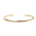 Detailed macro view of 14k gold plated open bangle with sparkling cubic zirconia inlay - Single Row Zirconia Inlaid Style (0094-6)