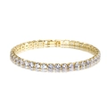 Detailed close-up of 14k gold plated tennis bracelet with round cubic zirconia settings - Round Zirconia Square Base Bracelet (0094-9)