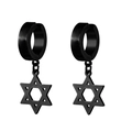 Paar zwarte hexagram clip-on oorbellen van roestvrij staal met een matte afwerking - Davidsster Hanger Stijl