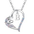 Zilveren eenhoorn hart ketting met letter B hanger en gekleurde zirkonia's - Zilver B Stijl (xp-0123)