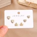 Detailed view of 16K gold plated earring set featuring crown and heart zircon designs - Crown Large And Small Heart Style (0026-4)