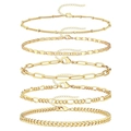Vijfdelige set gouden metalen armbanden met paperclip schakels en cubaanse schakelkettingen - 5-delige set / Goud