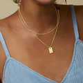 Minimalistische dubbellaagse gouden ketting met rechthoekige hanger met letter B - Letter B Hanger Stijl (xp-26)