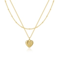Collana a doppio strato in oro 18 carati con ciondolo a cuore, trama a raggiera e zircone - Stile Cuore a Trama Radiale (0108)