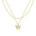 Collana a doppio strato in oro con pendente a farfalla impreziosito da zirconi - Stile Farfalla Pavé Cava (0068)