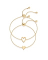 Dettaglio del set di braccialetti a cuore dorati con chiusura a scorrimento regolabile - Braccialetti Cuore Cavo e Pieno / Oro