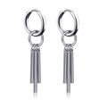 Silver vertical cylinder drop earrings with sleek minimalist industrial chain design - Three Solid Cylindrical Dangle Style