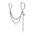 Boucle d'oreille double anneau en acier argenté avec chaînes punk et breloques géométriques - Chaîne Géométrique à Double Anneau (Style-11)