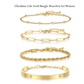 Detail van 4-delige gouden armbandset met paperclipketting, touwketting en stervormige bangle - Goud Starburst Armreif 4-Delige Set (xp-138)