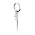 Boucle d'oreille croix en acier argenté avec longue chaîne gourmette pendante - Anneaux Argentés