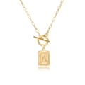 Gouden paperclip ketting met vierkante hanger letter A en vintage toggle sluiting - Letter A
