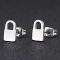 Boucles d'oreilles clous en acier inoxydable argenté poli en forme de cadenas - Clou d'Oreille Cadenas Givré (Style-16)