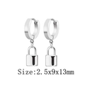 Boucles d'oreilles créoles avec pendentif cadenas argenté poli 2,5x9x13mm - Petit Pendentif Cadenas (Style-17)