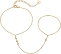 Detailed view of a gold hand chain bracelet featuring decorative beads and an adjustable clasp - 16K / Round Bead Decor (Style 2)