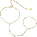 Minimalist gold finger bracelet with zircon stones and bead chain for women beach style - 16K / Triple Rhinestone Inlay (Style 3)