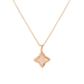 Elegante roségouden klaverketting met witte parelmoer inleg en centrale zirkoonsteen - Rose Gold And White
