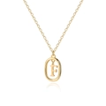 Detailed close-up of a gold-plated letter F pendant on a delicate O-link chain necklace - Letter F