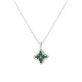 Silberne Kleeblatt-Halskette mit dunkelgrünem Malachit-Anhänger und Zirkonia-Stein - Silber + Grün