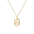 Detailed close-up of golden letter H pendant with oval frame and fine cross chain link - Letter H