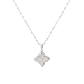 Silberne Halskette mit vierblättrigem Kleeblatt aus Perlmutt und Zirkonia - Silber + Weiß