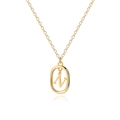 Detailed view of an 18K gold letter N pendant with an oval frame on a delicate chain - Letter N