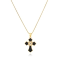 Elegant gold cross necklace with black enamel inlay and evil eye crystal charm - Evil Eye Enamel Cross (xp-125-3)