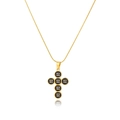 Elegant gold chain necklace with black cross pendant featuring small white crystals - Black Round Unit Spliced Cross (xp-125-7)