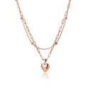 Collana doppia a strati oro rosa con ciondolo a cuore e catena a graffetta lucida - Stile Cuore a Graffetta Oro Rosa (0455)