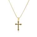Minimalist gold stainless steel cross necklace with vintage black engraved patterns - Vintage Black Art Texture Carved Cross (xp-125-12)