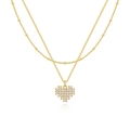 Dettaglio della collana a doppio strato dorata con un pendente a cuore in cristallo - Stile Cuore Pavé (0083)