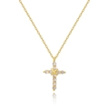 Macro detail of the 18k gold cross necklace with sparkling pave cubic zirconia stones - X-Decoration Inlaid Zirconia Cross (0180-2)