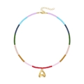 Rainbow beaded necklace with 18K gold plated bubble letter pendant for beach vacation - Heart (A)