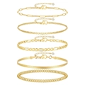 Detailweergave van vijfdelige gouden armbandenset met diverse schakels en structuren - Goud Klassieke Ketting 5-Delige Set (xp-122)