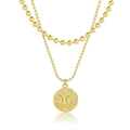 Collana a due strati dorata con perline e ciondolo a moneta vintage luna e stella su bianco - Stile Moneta Vintage Luna e Stella (0160)
