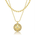 Dettaglio collana dorata a due strati con catena a sfere e ciondolo a stella con zirconi - Stile Ottogramma Pavé (0162)