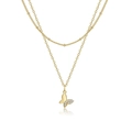 Dettaglio della collana dorata a due strati con ciondolo a farfalla lucido e pavé - Stile Farfalla Pavé Stratificato (0342)