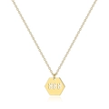 Macro detail of gold-plated hexagonal pendant featuring hollow 888 angel number engraving - Gold 888