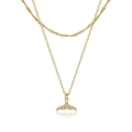Dettaglio della collana a doppio strato dorata con un pendente a coda di pesce con diamanti - Stile Coda di Pesce con Strass Catena a Spirale (0344)